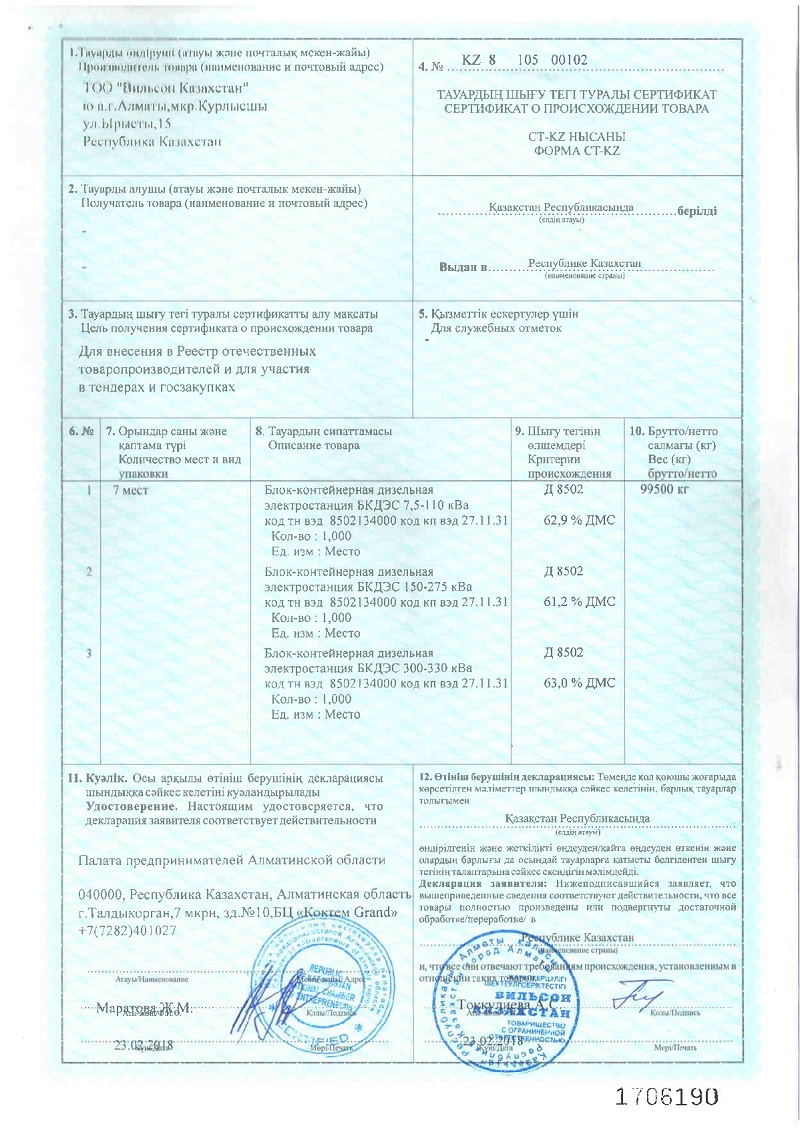 Сертификат CTKZ на БКДЭС 2018-2019