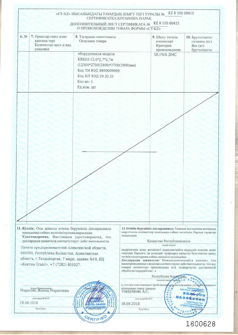 Сертификат о происхождении товара CT-KZ на контейнеры